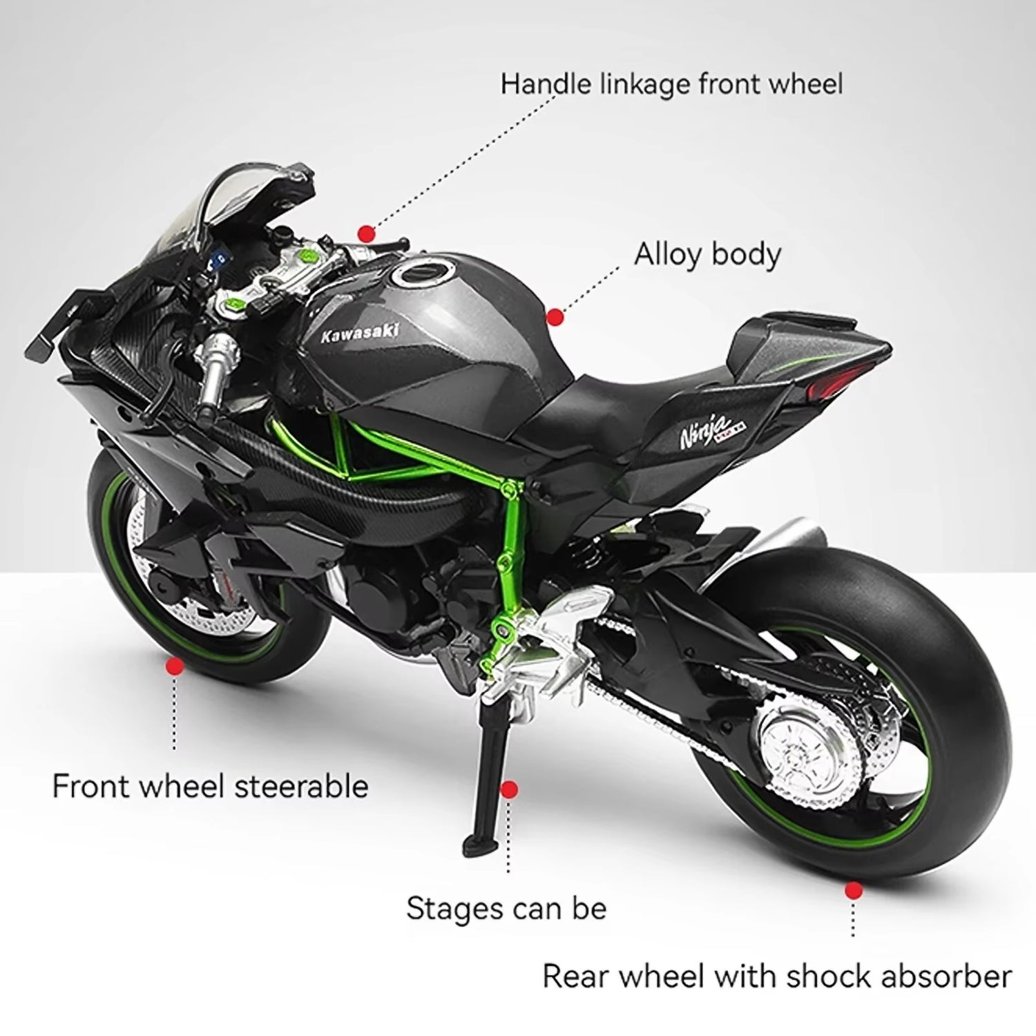 1:12 Scale Die Cast Motorcycle Model for Kawasaki Ninja H2R,Motorcycle Model, Kids Moto Toy or Collection, Boyfriend